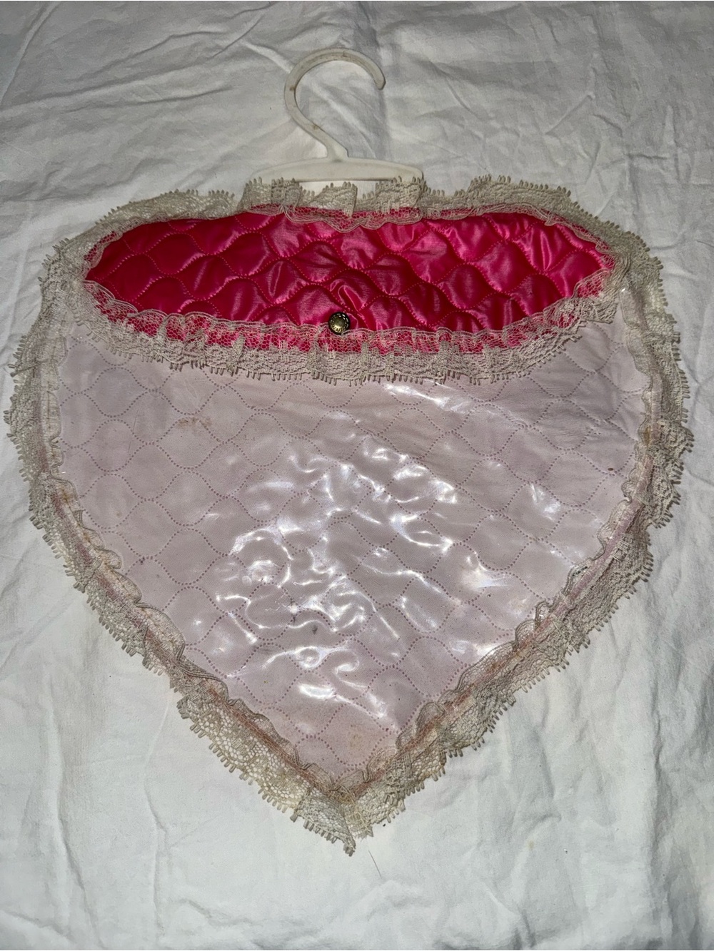 Vintage Pink plastic Lace Heart Sachet Hanging Pouch for lingerie hosery storage